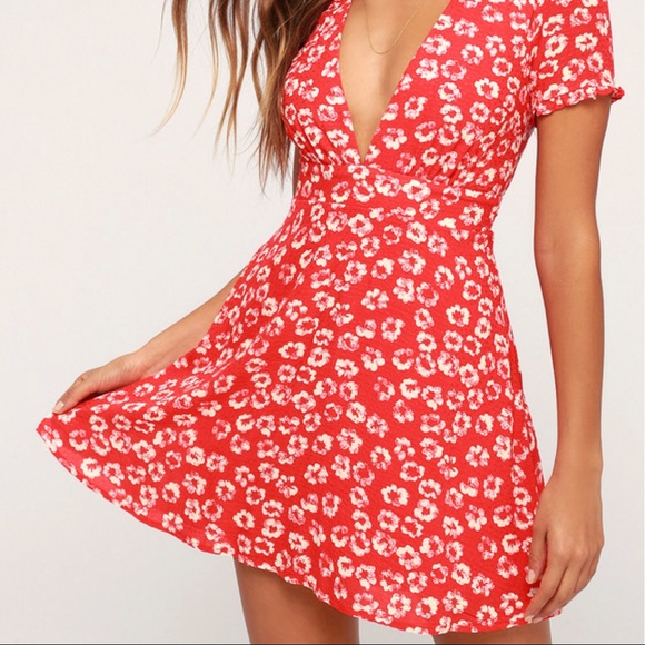Lulus Garden Explorer Red Floral Print Mini Dress - Picture 1 of 3